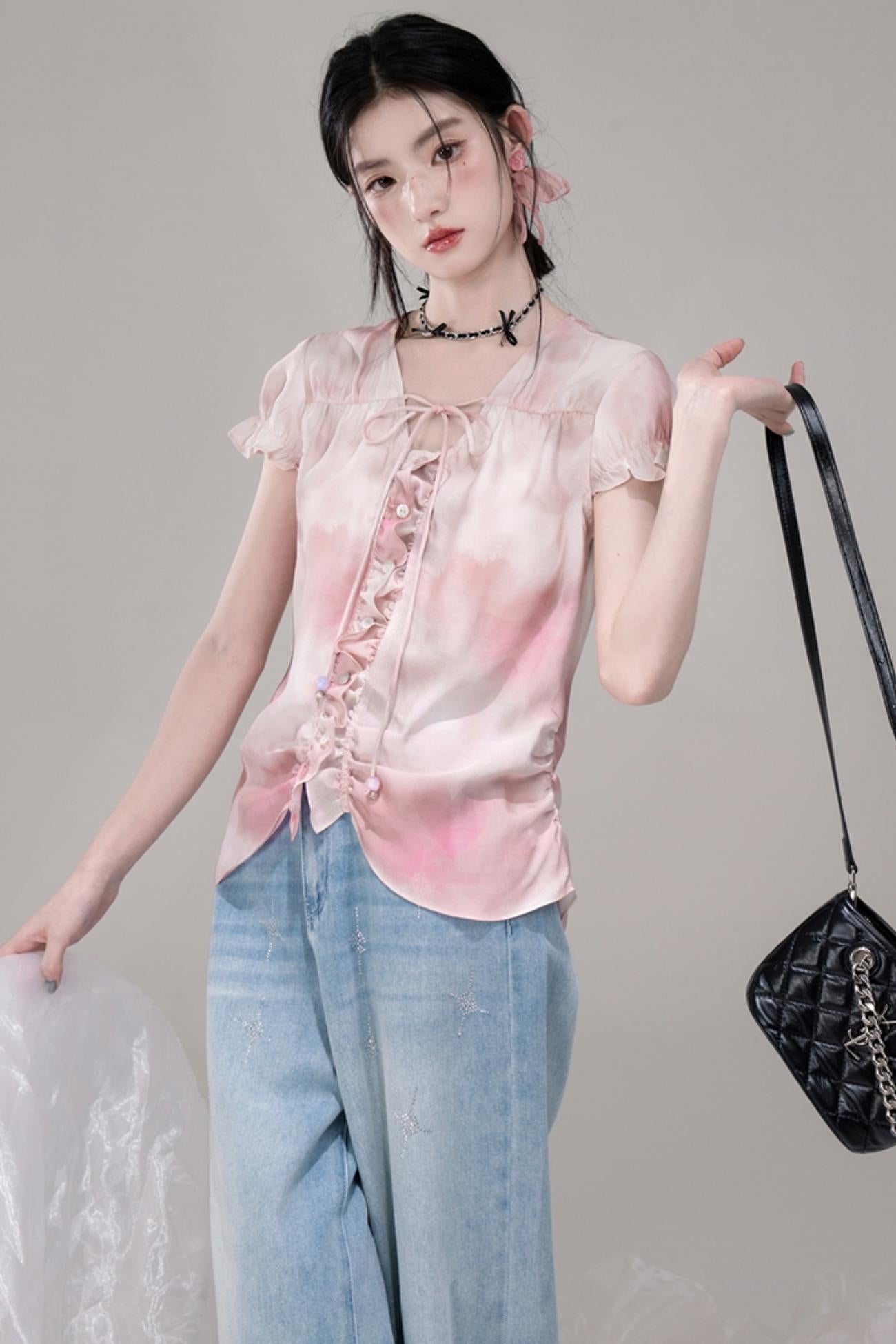 Smoky Haze Bubble Sleeve Top