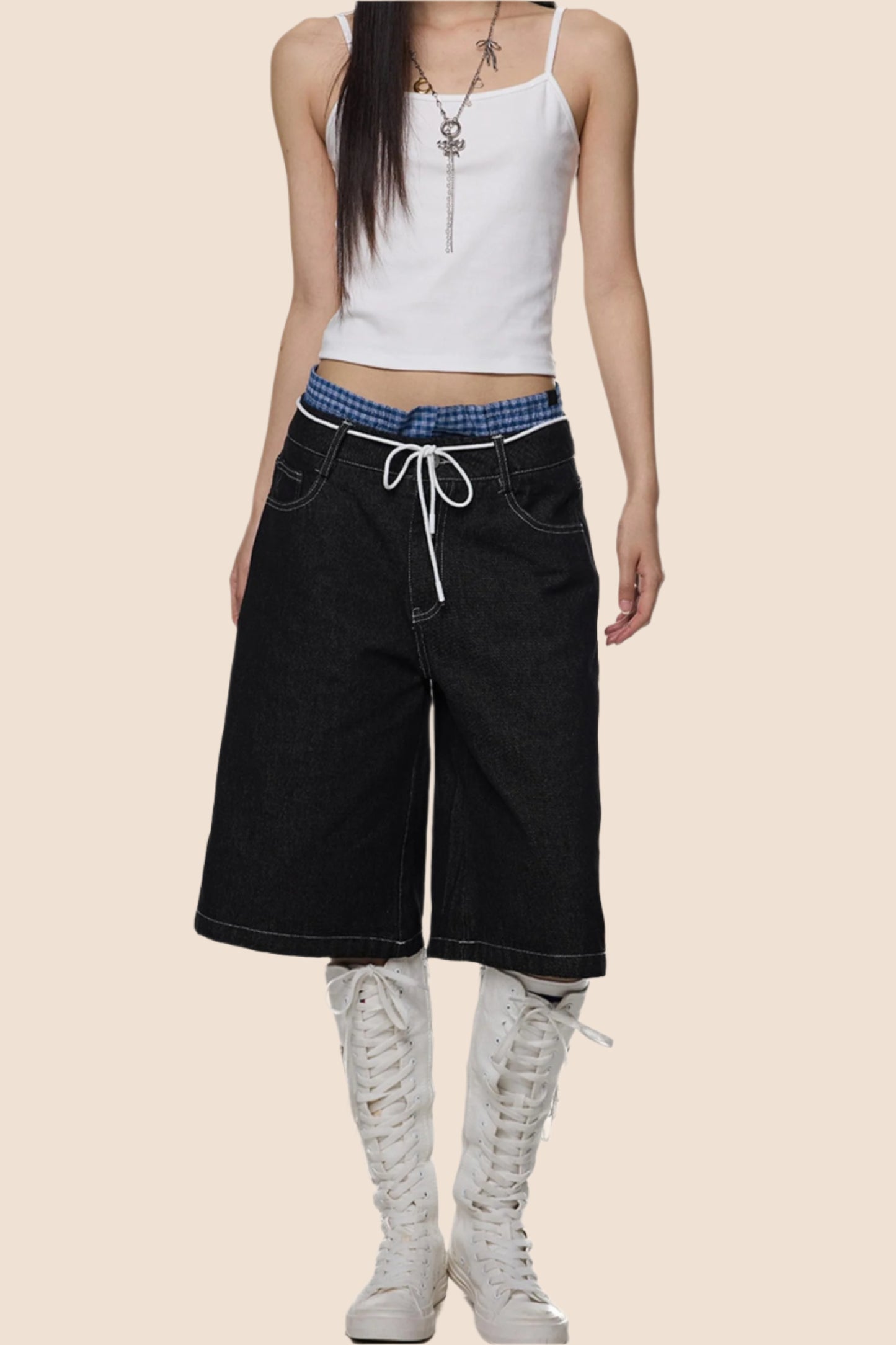 Retro Plaid Wide-Leg Summer Jeans