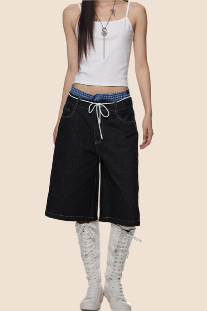 Retro Plaid Wide-Leg Summer Jeans