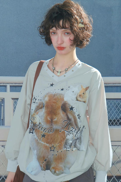 Rabbit Print V-Neck Top