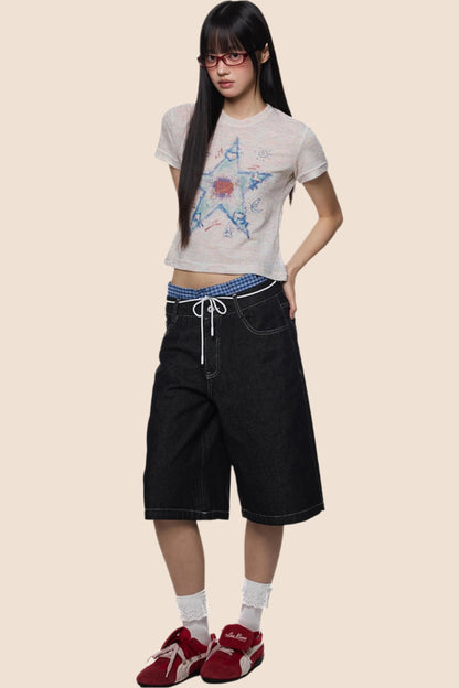 Retro Plaid Wide-Leg Summer Jeans