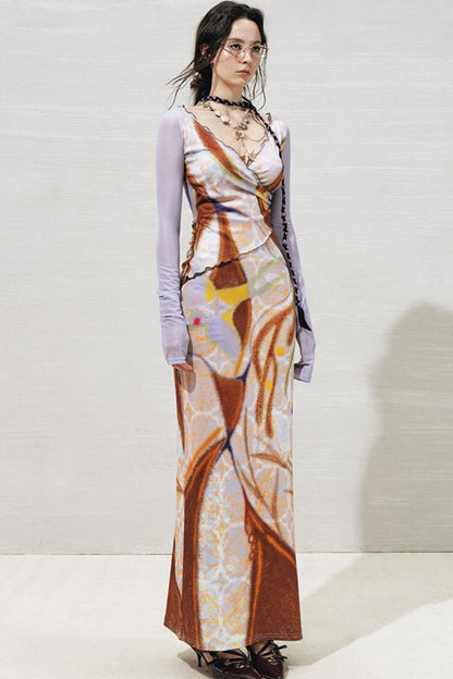 Rosewood Geometric V-Neck Long Sleeve Dress