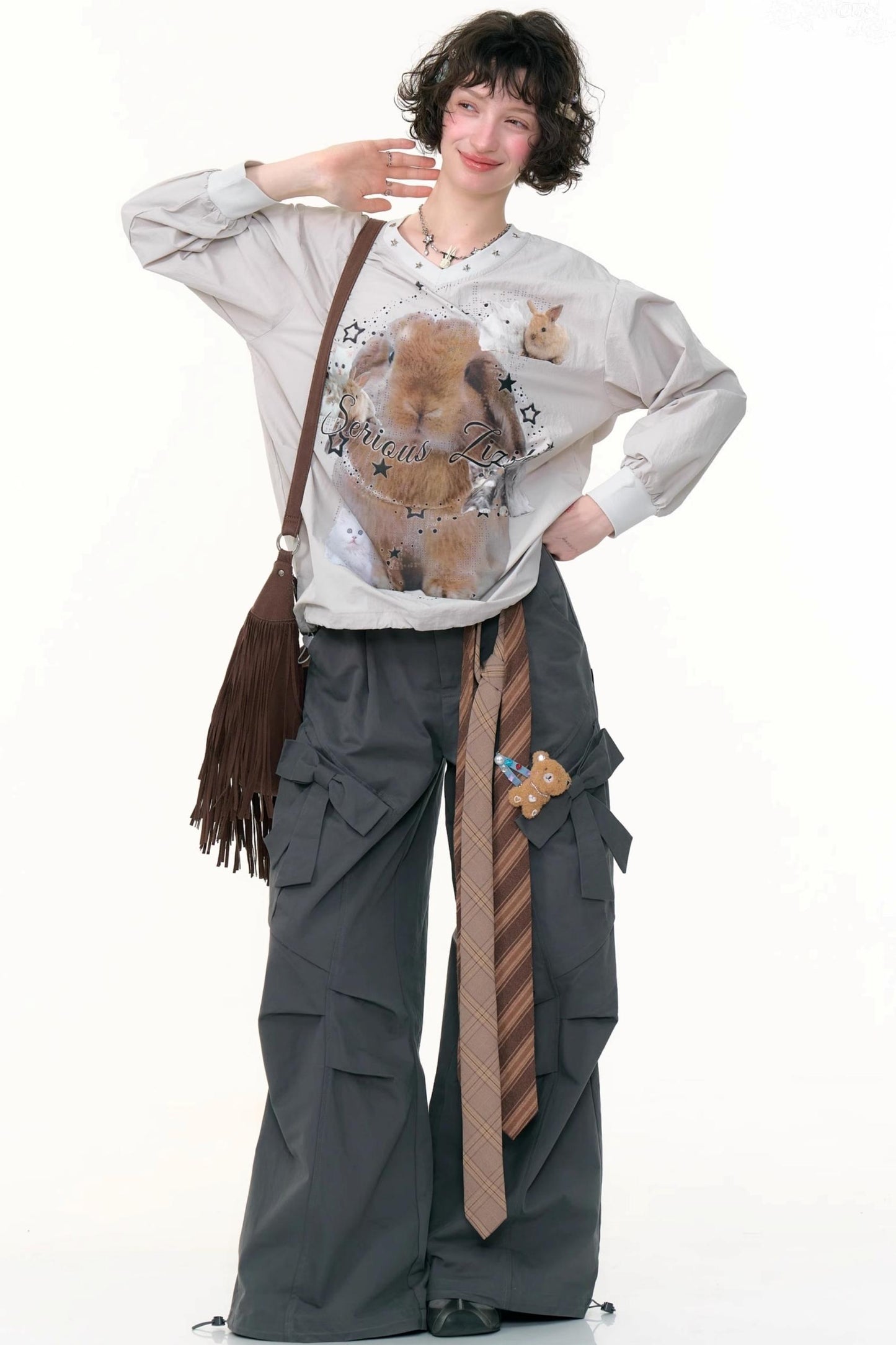 Rabbit Print V-Neck Top