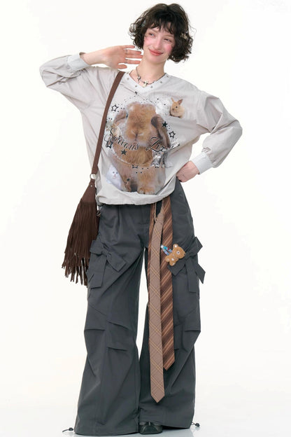 Rabbit Print V-Neck Top