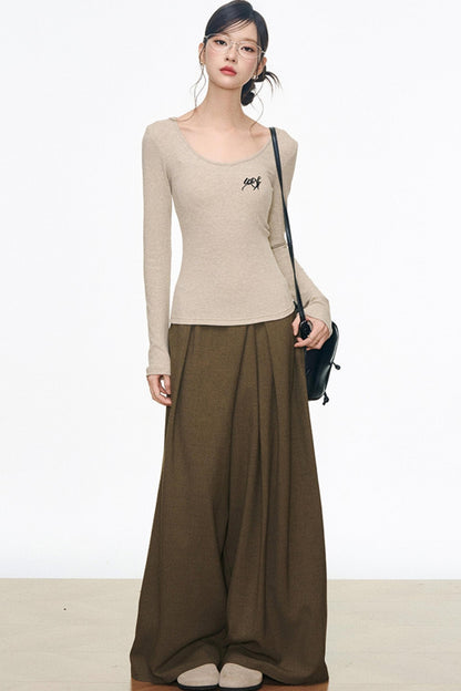 Mid-Length Sweater Cardigan Base Layer Wide-Leg Pants Set-Up