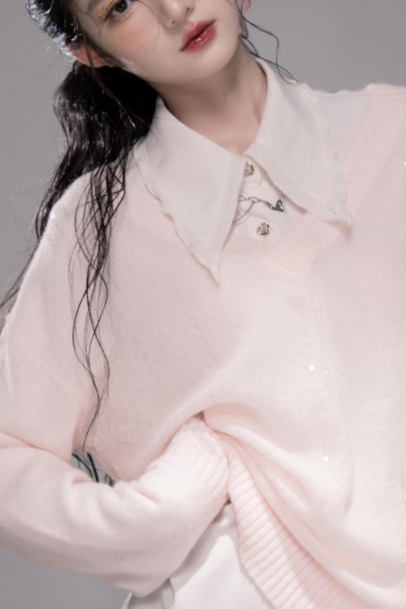 Star Pink V-Collar Sweater