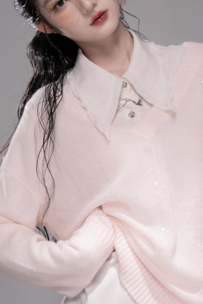 Star Pink V-Collar Sweater