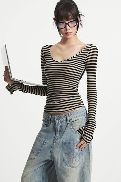 Vintage V-Neck Striped Tee