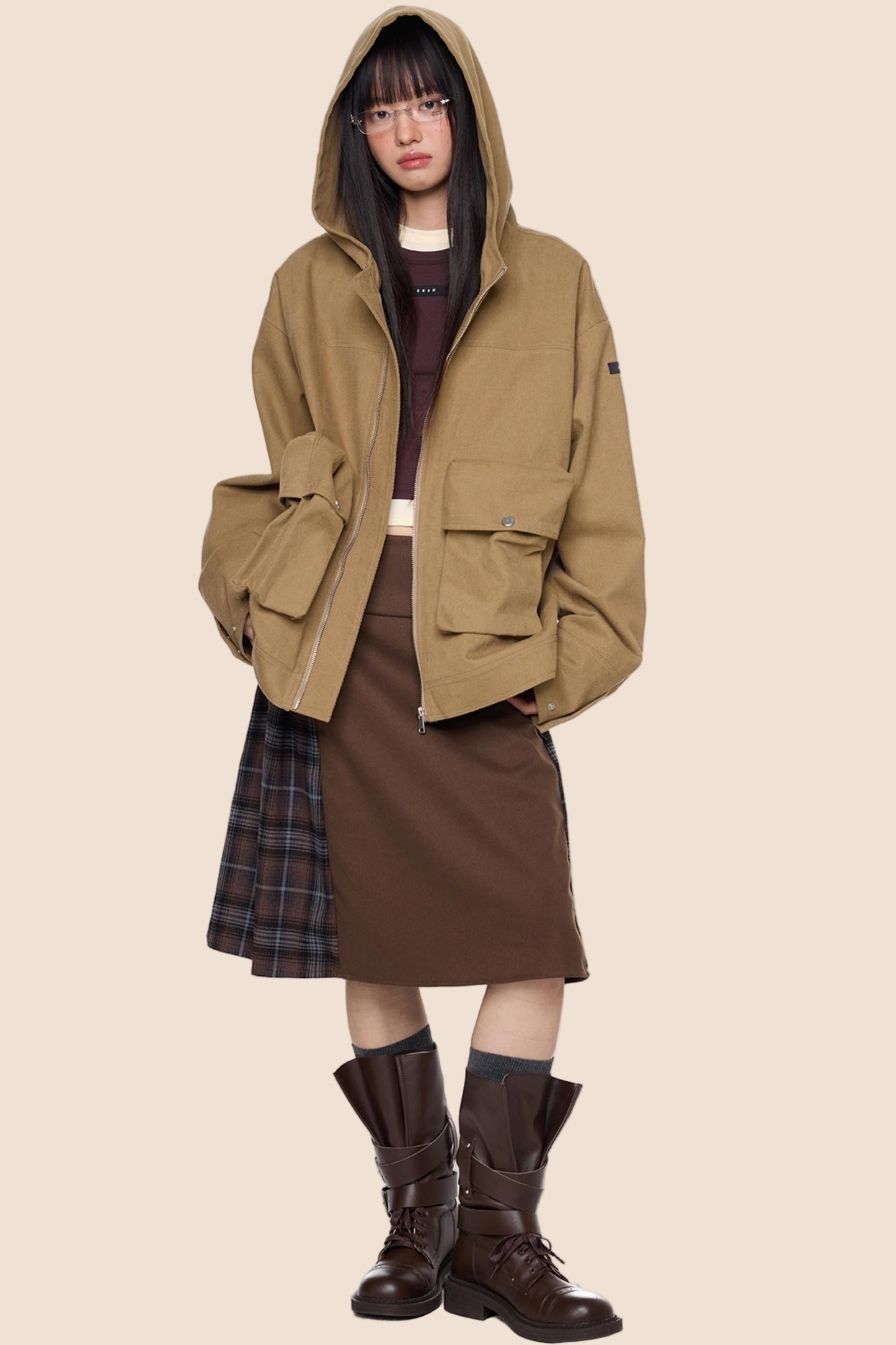 Vintage Fall Hooded Zip Jacket