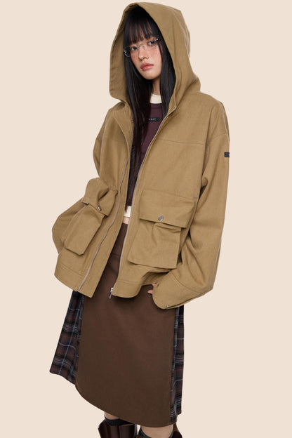 Vintage Fall Hooded Zip Jacket