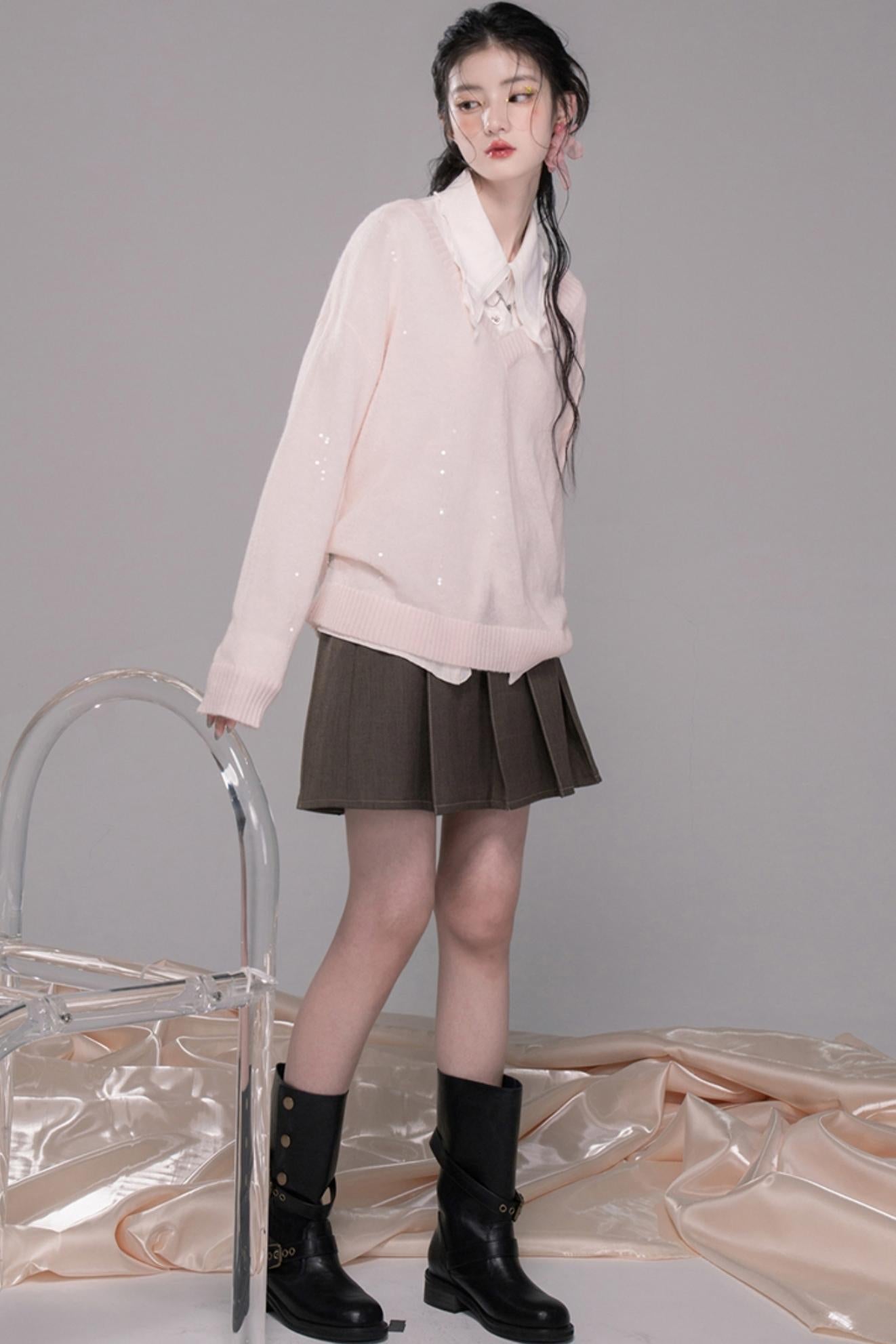Star Pink V-Collar Sweater