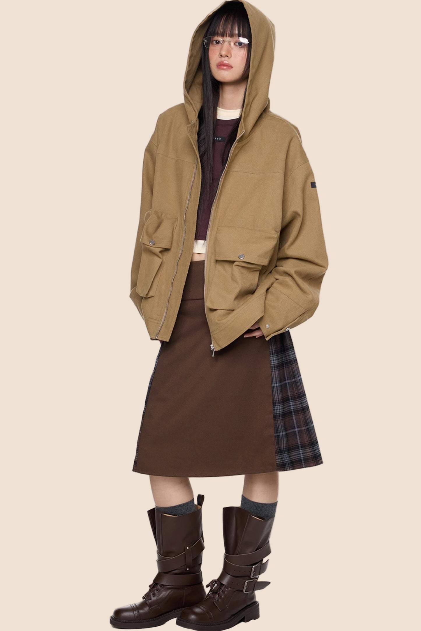 Vintage Fall Hooded Zip Jacket