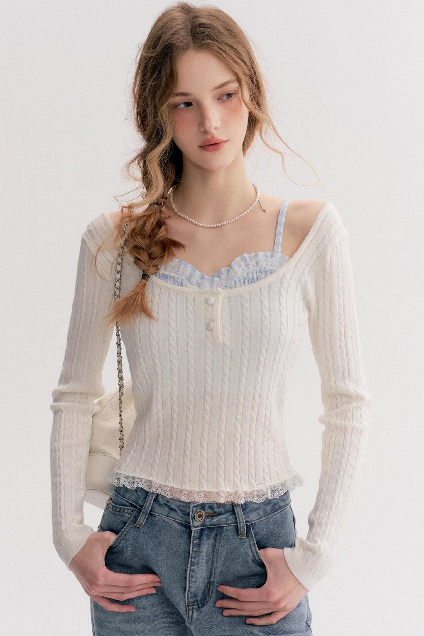 Romantic Plaid Cable Knit Sweater