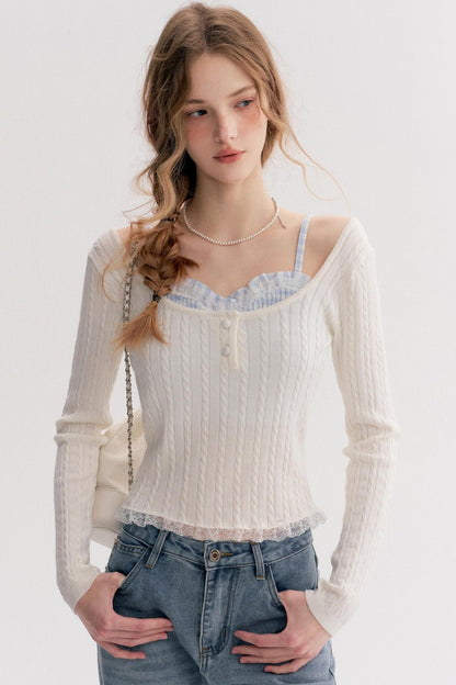 Romantic Plaid Cable Knit Sweater