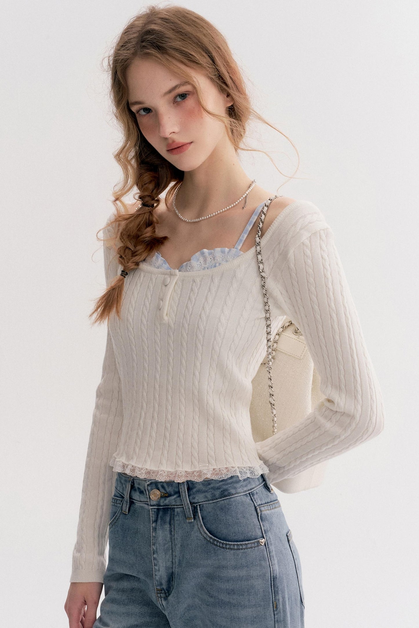 Romantic Plaid Cable Knit Sweater