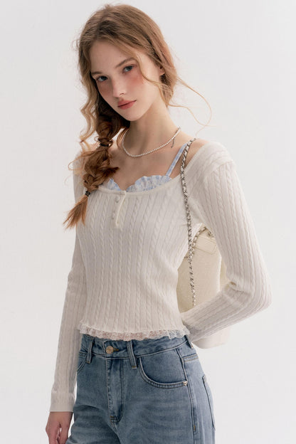 Romantic Plaid Cable Knit Sweater