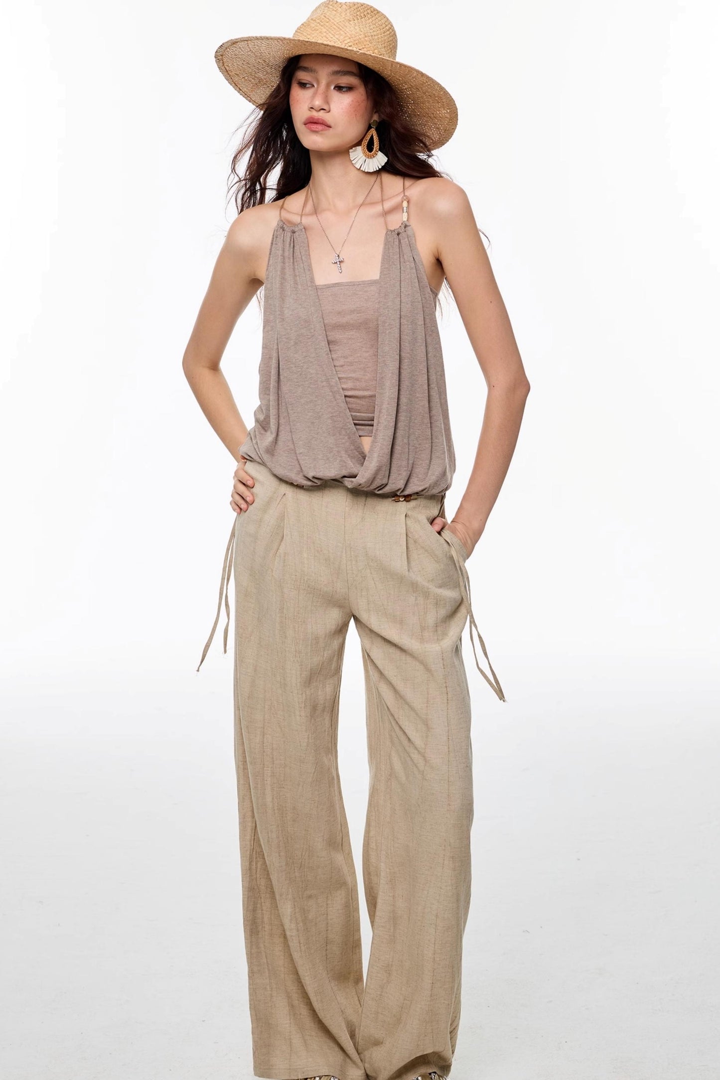 Swing Tuck Halter Neck Shirred Skirt Set-Up