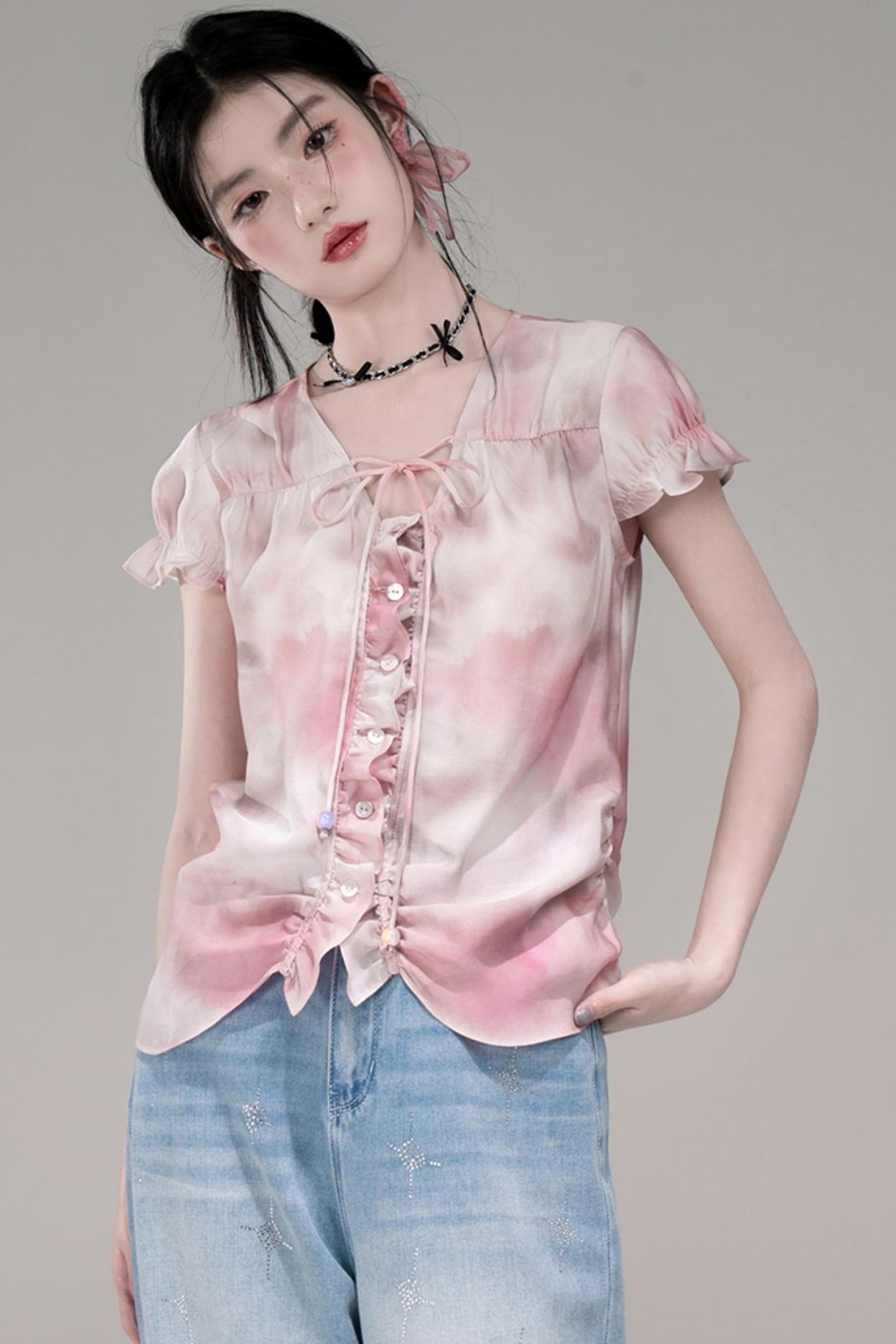 Smoky Haze Bubble Sleeve Top
