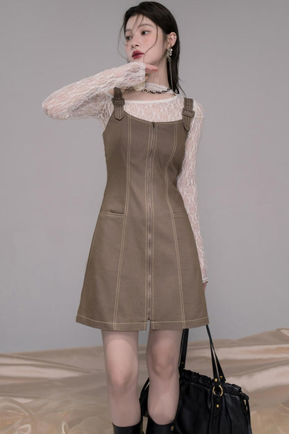 Small Waist Denim Suspender Dress