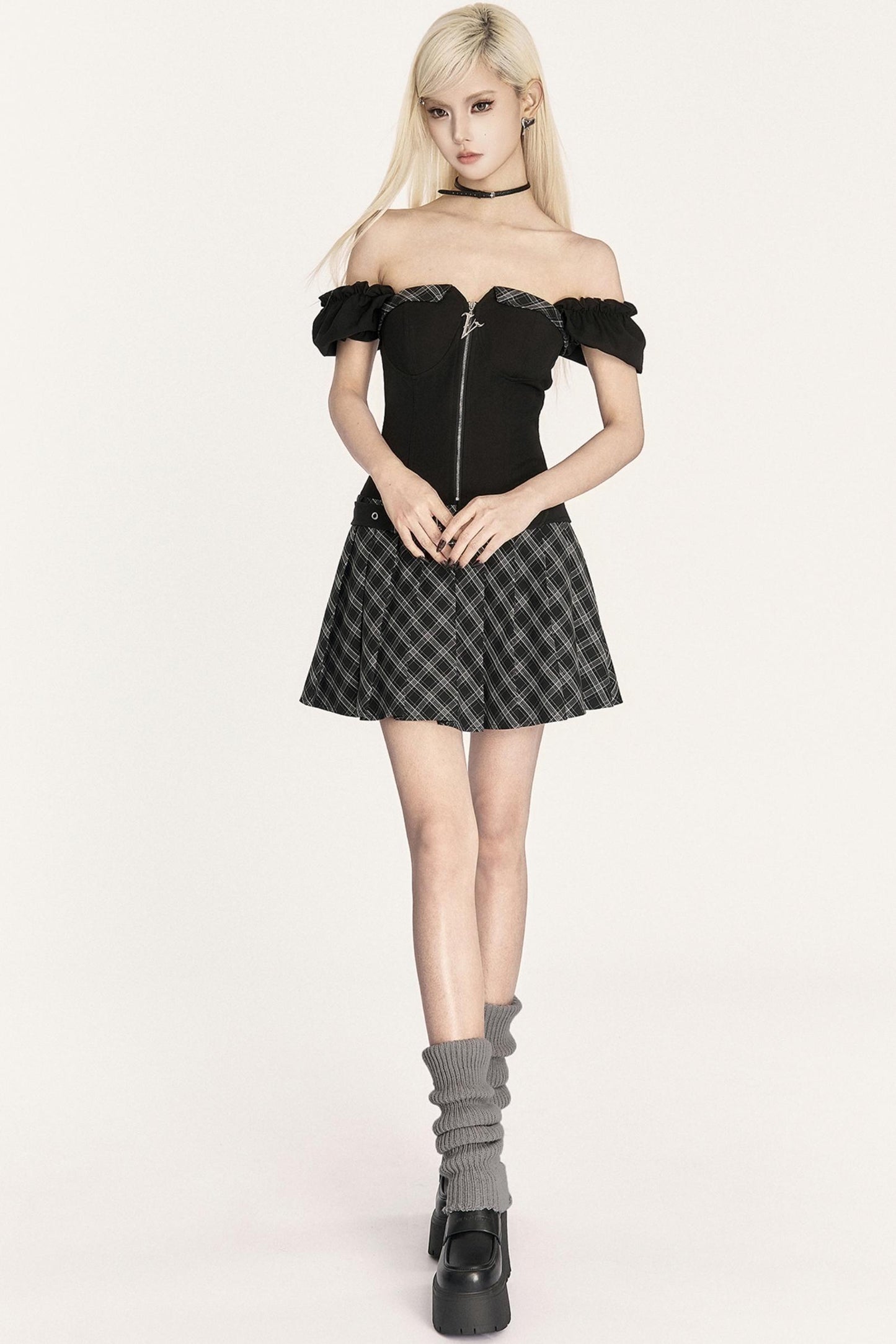 Dark Pleated One-Shoulder Dress