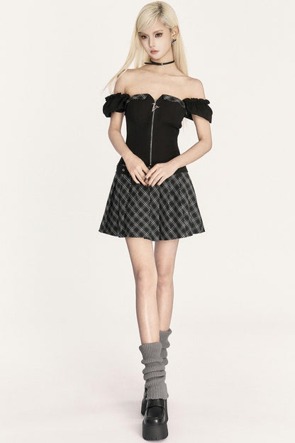 Dark Pleated One-Shoulder Dress