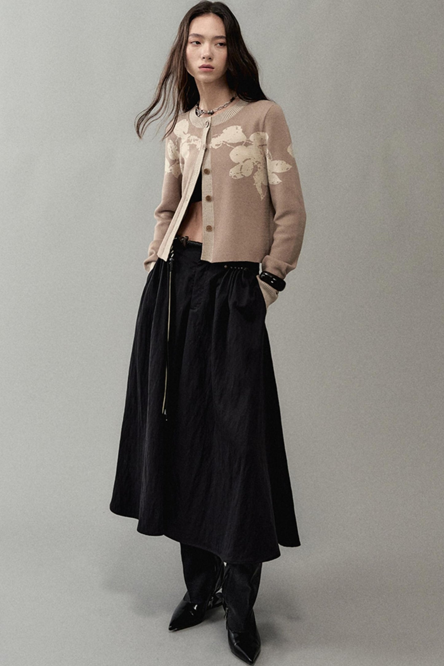 Pleated Pearlescent A-Swing Skirt