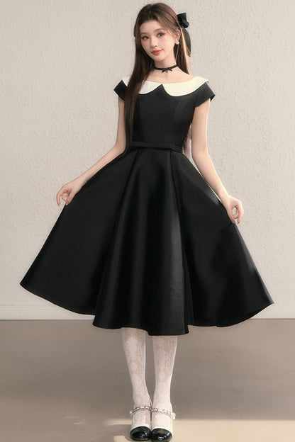 French Temperament Waist Cinched Doll Neck Dress
