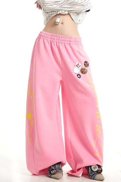 Vintage Monogram Print Wide-Leg Pants