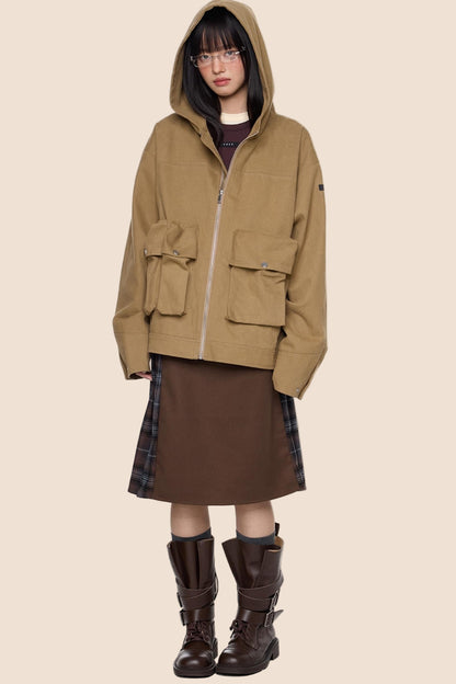 Vintage Fall Hooded Zip Jacket