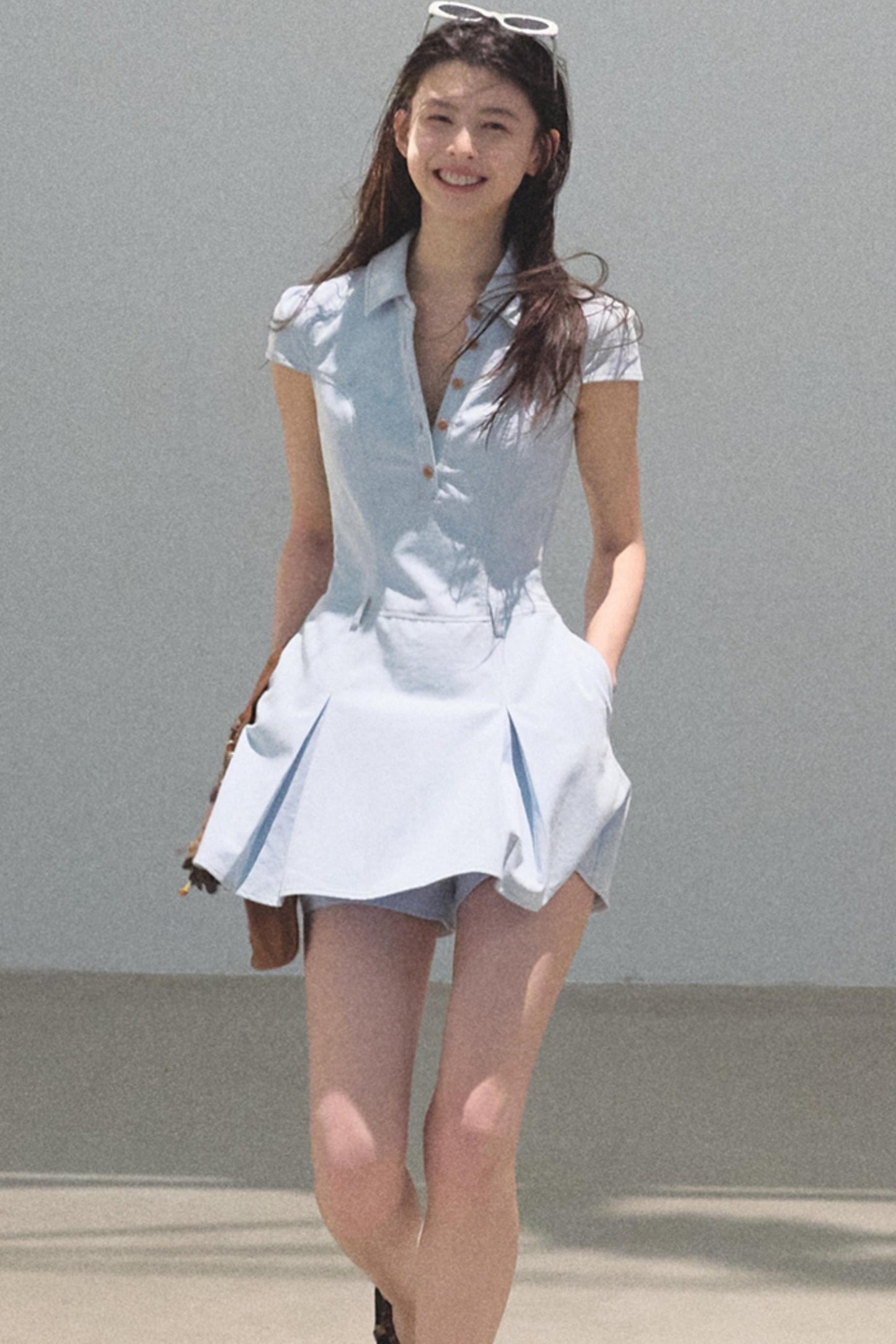 Summer Cicadas Denim V-Neck Waist Dress