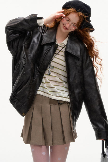 PU Leather Cardigan Style Jacket Set-Up
