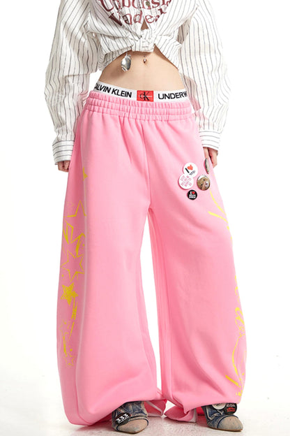 Vintage Monogram Print Wide-Leg Pants