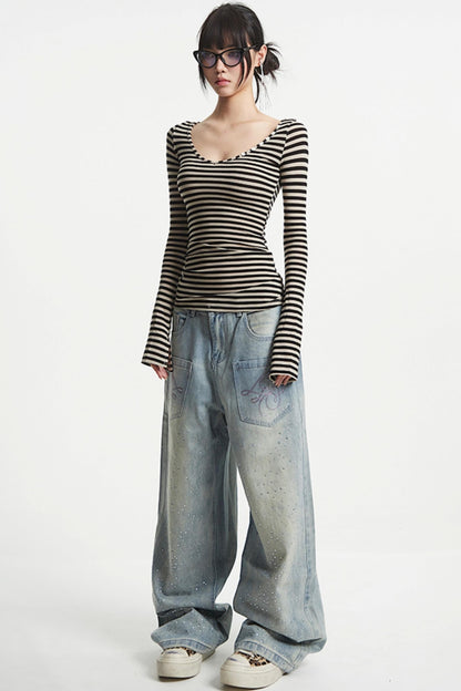 Vintage V-Neck Striped Tee