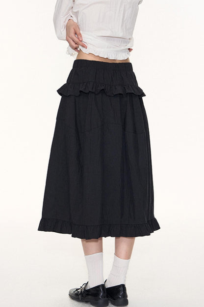 Ruffled Midi A-line Umbrella Skirt