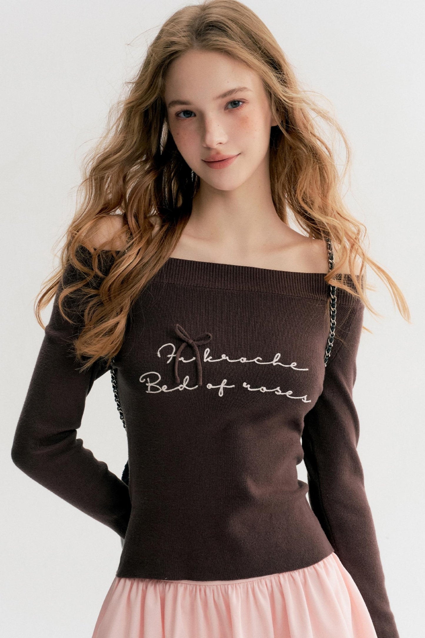 French Chain Sleeve Knit Top