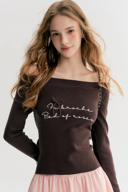 French Chain Sleeve Knit Top