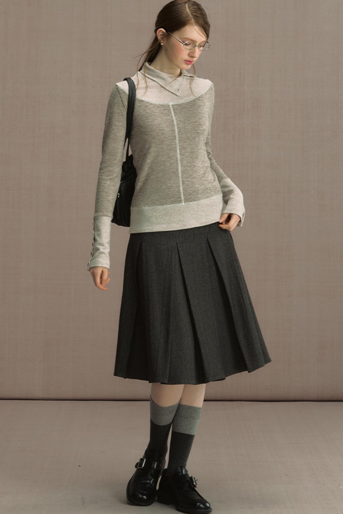 Glutinous Half-Turtleneck Knit T-shirt