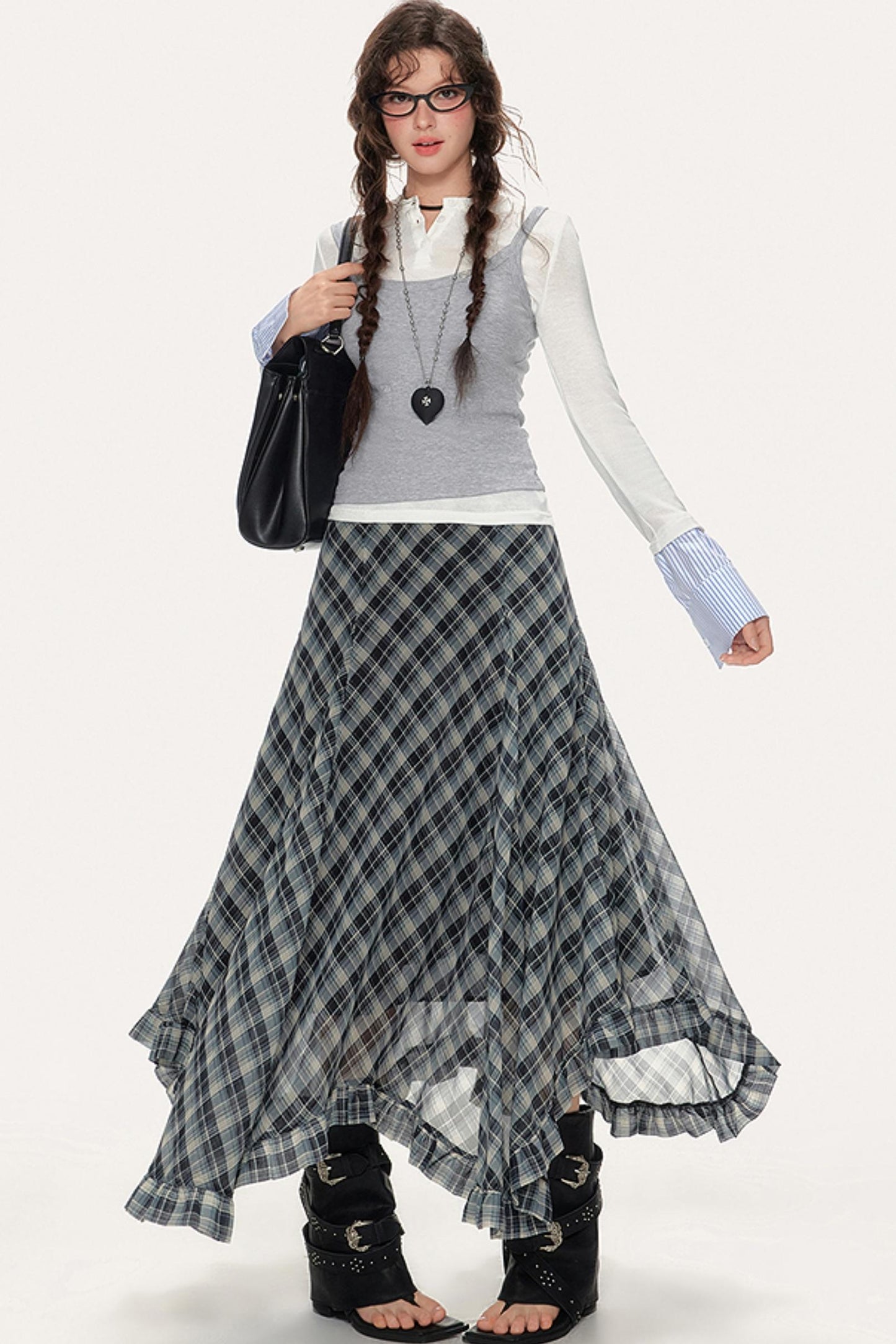 Plaid A-Line Irregular Hem Skirt