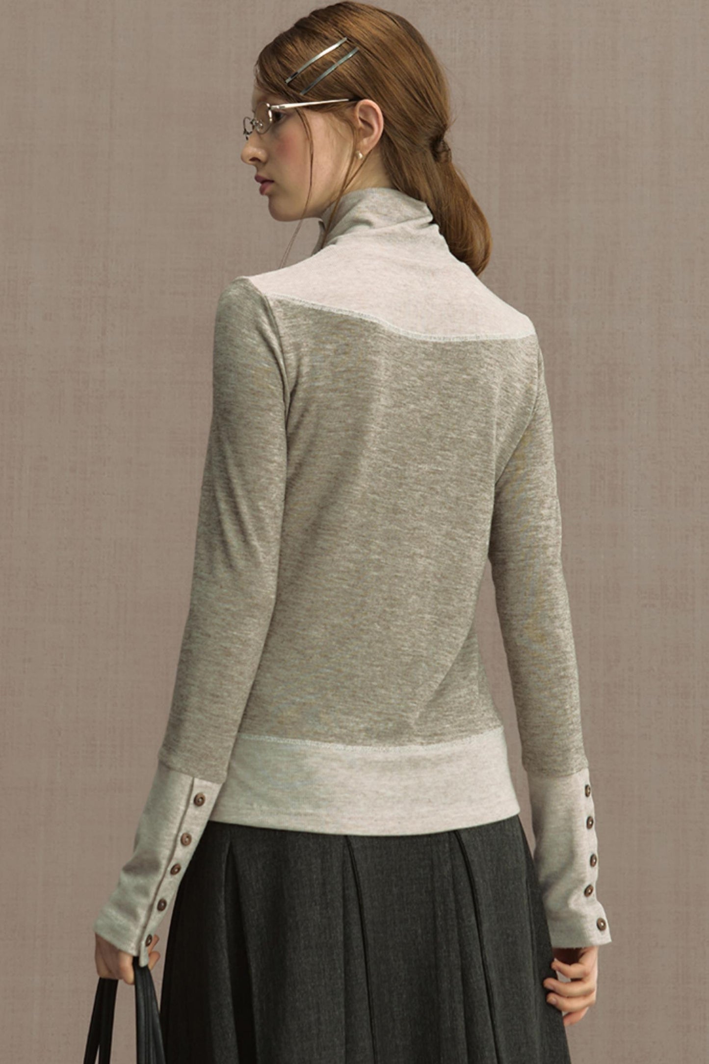 Glutinous Half-Turtleneck Knit T-shirt