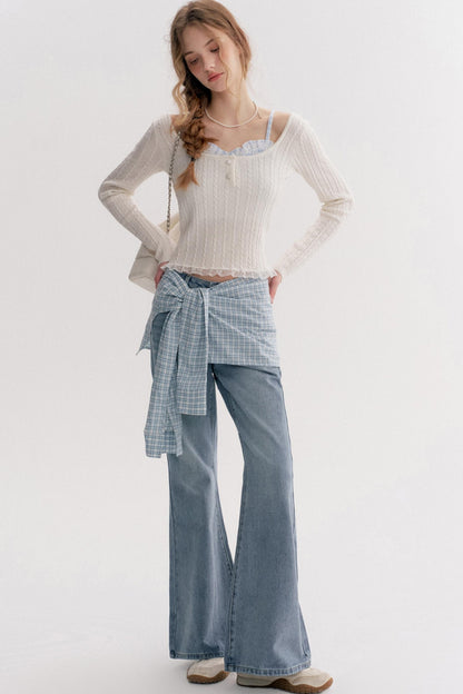 Lazy Plaid High-Waisted Bootcut Jeans