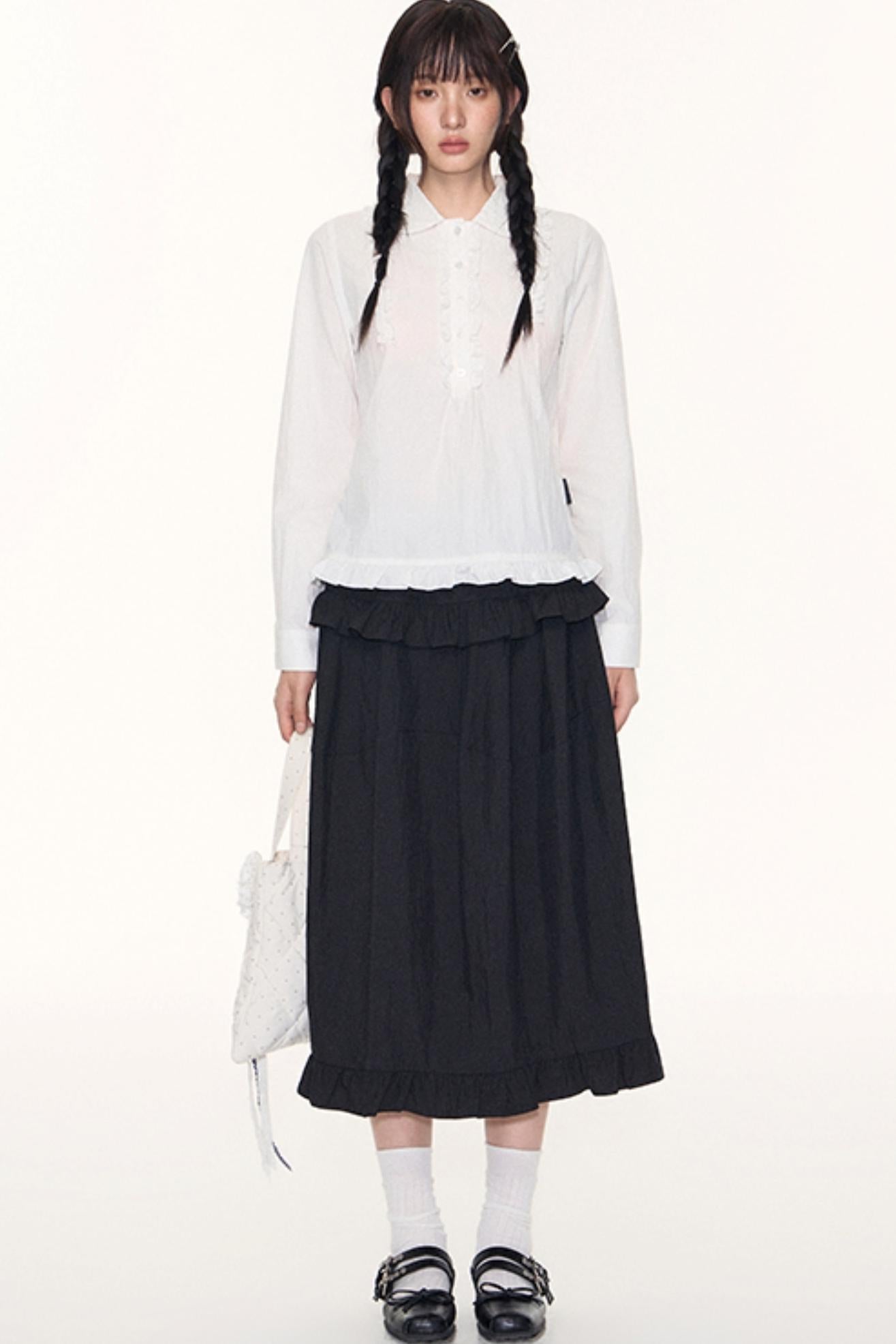 Ruffled Midi A-line Umbrella Skirt