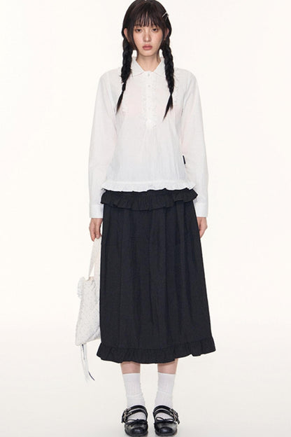 Ruffled Midi A-line Umbrella Skirt