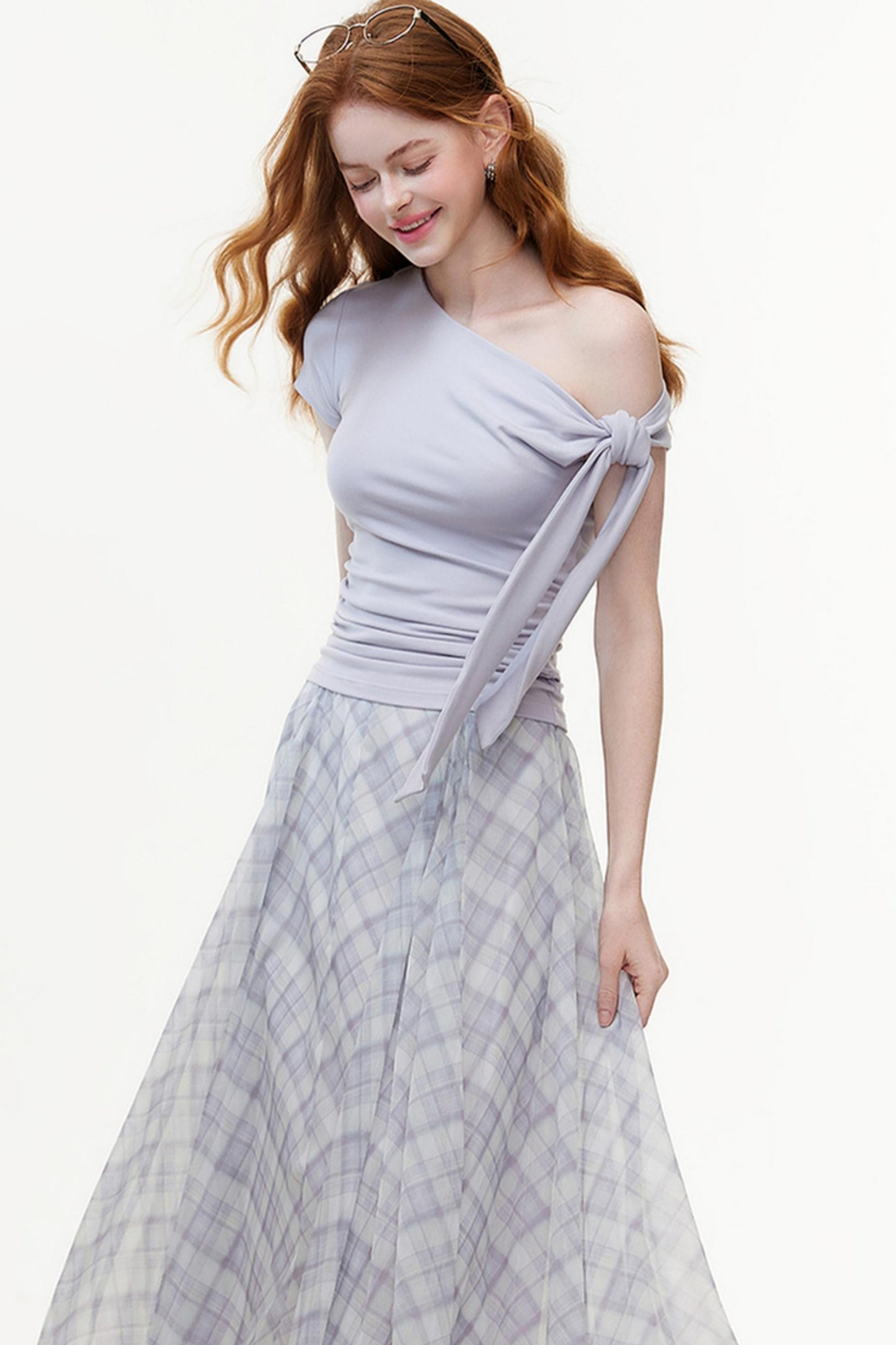 Irregular Plaid Chiffon Bustier Skirt
