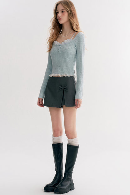 Romantic Plaid Cable Knit Sweater