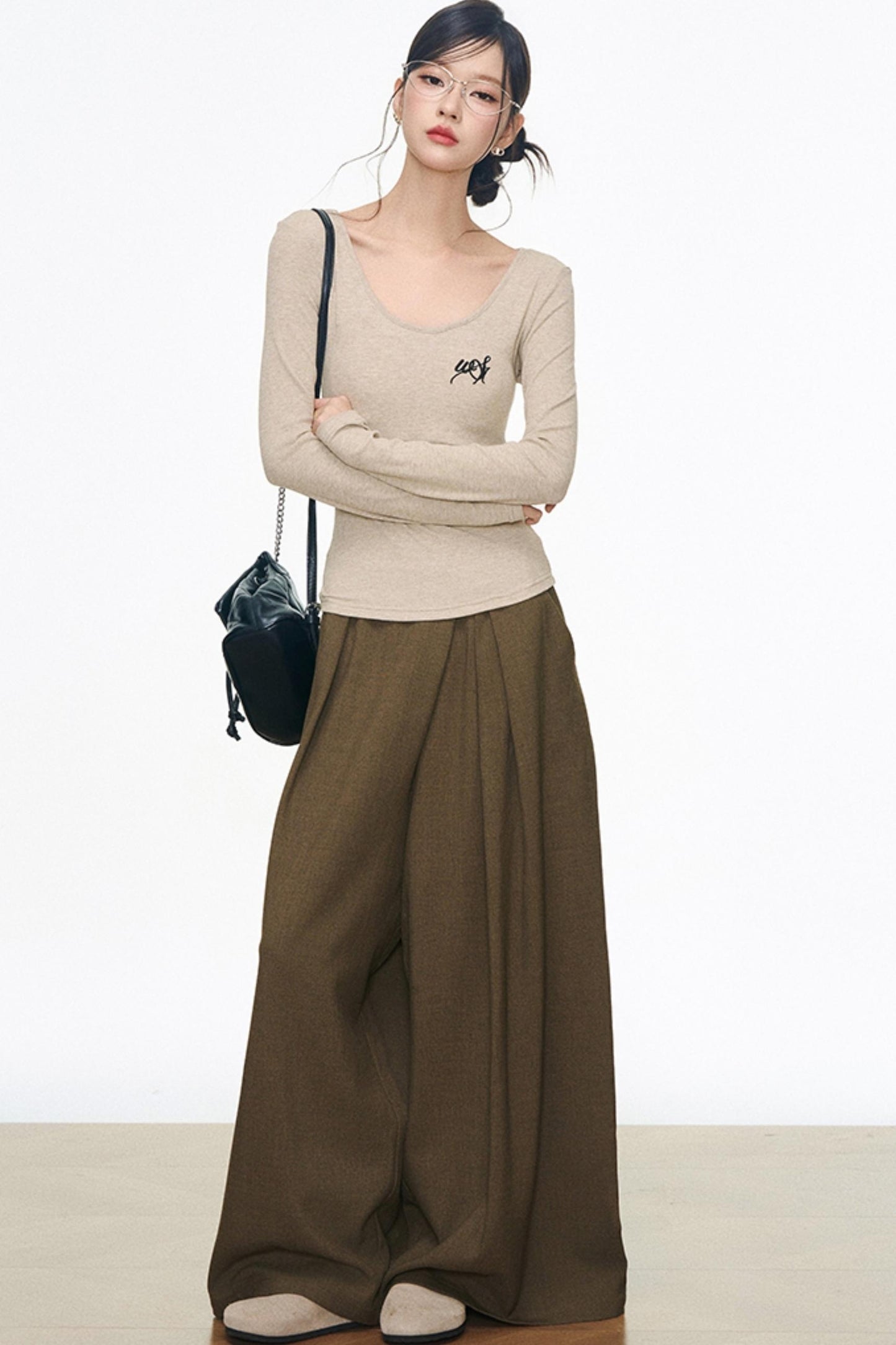 Mid-Length Sweater Cardigan Base Layer Wide-Leg Pants Set-Up