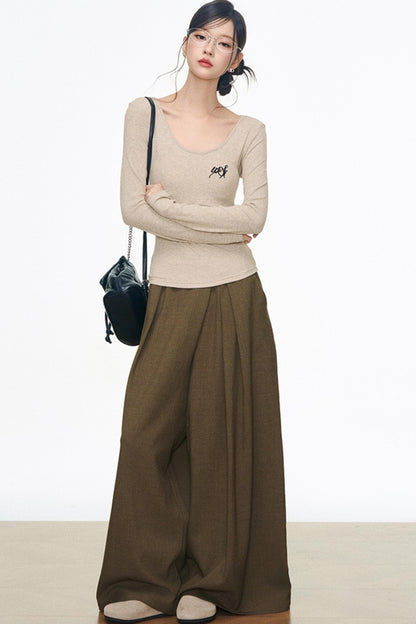 Mid-Length Sweater Cardigan Base Layer Wide-Leg Pants Set-Up