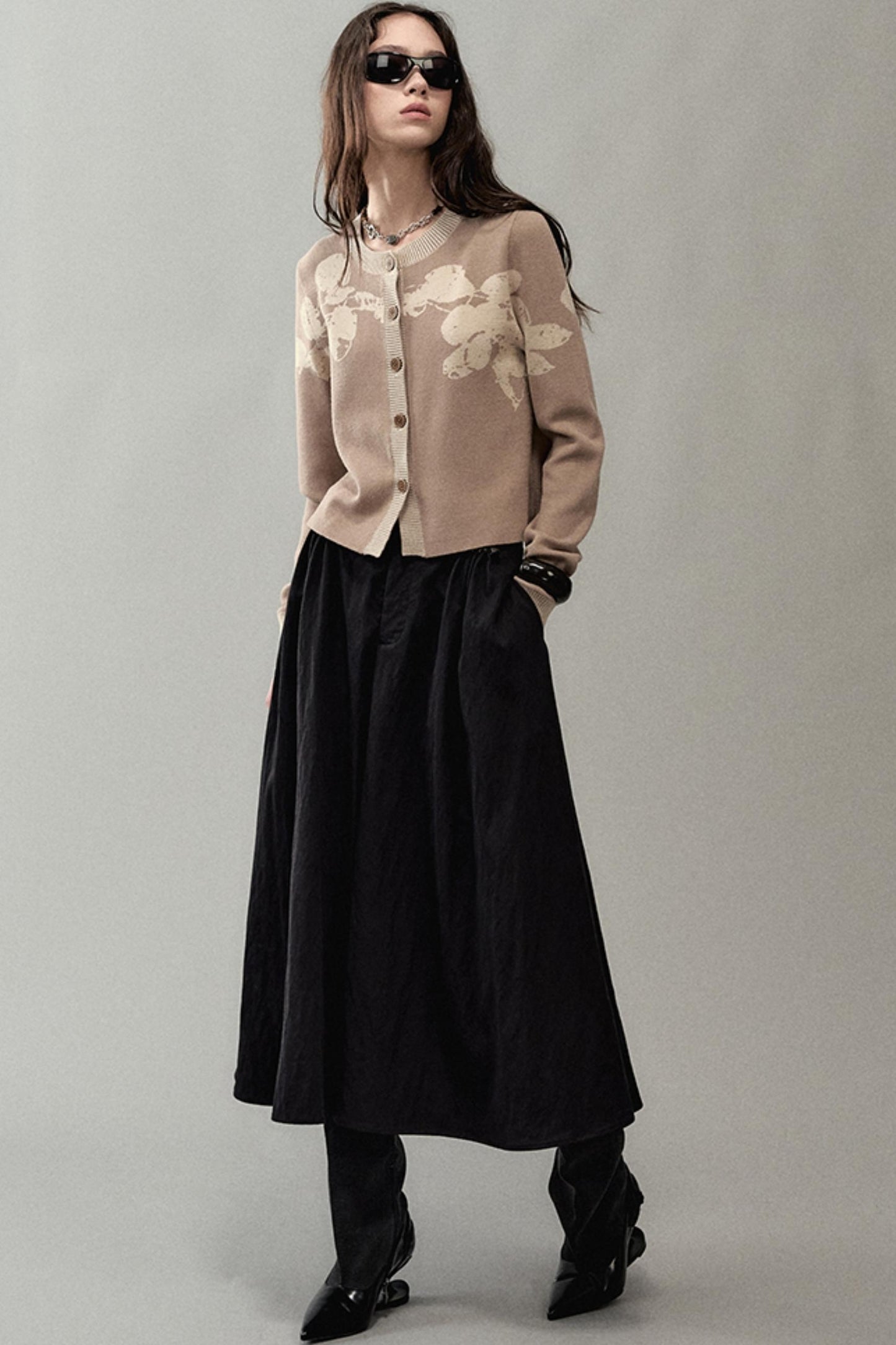 Pleated Pearlescent A-Swing Skirt