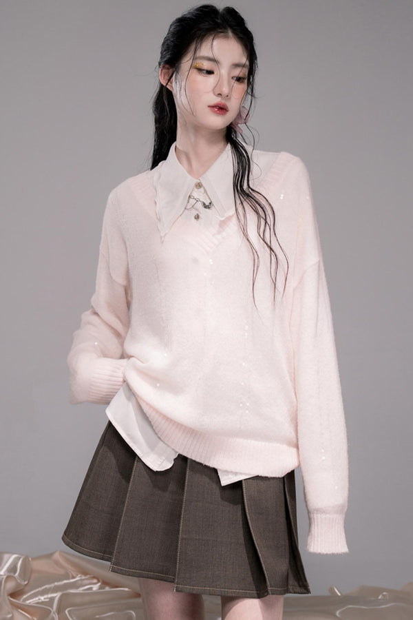 Star Pink V-Collar Sweater