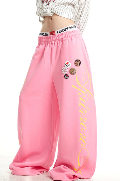 Vintage Monogram Print Wide-Leg Pants