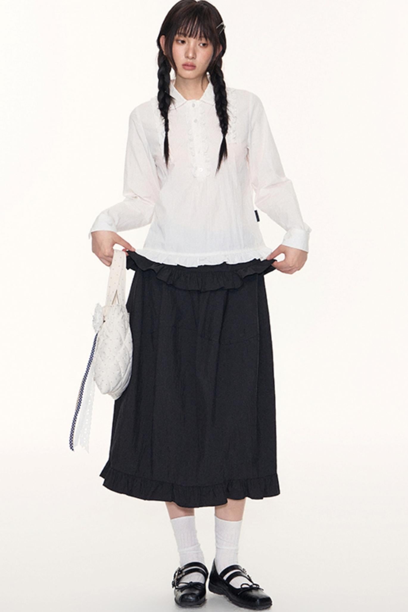 Ruffled Midi A-line Umbrella Skirt